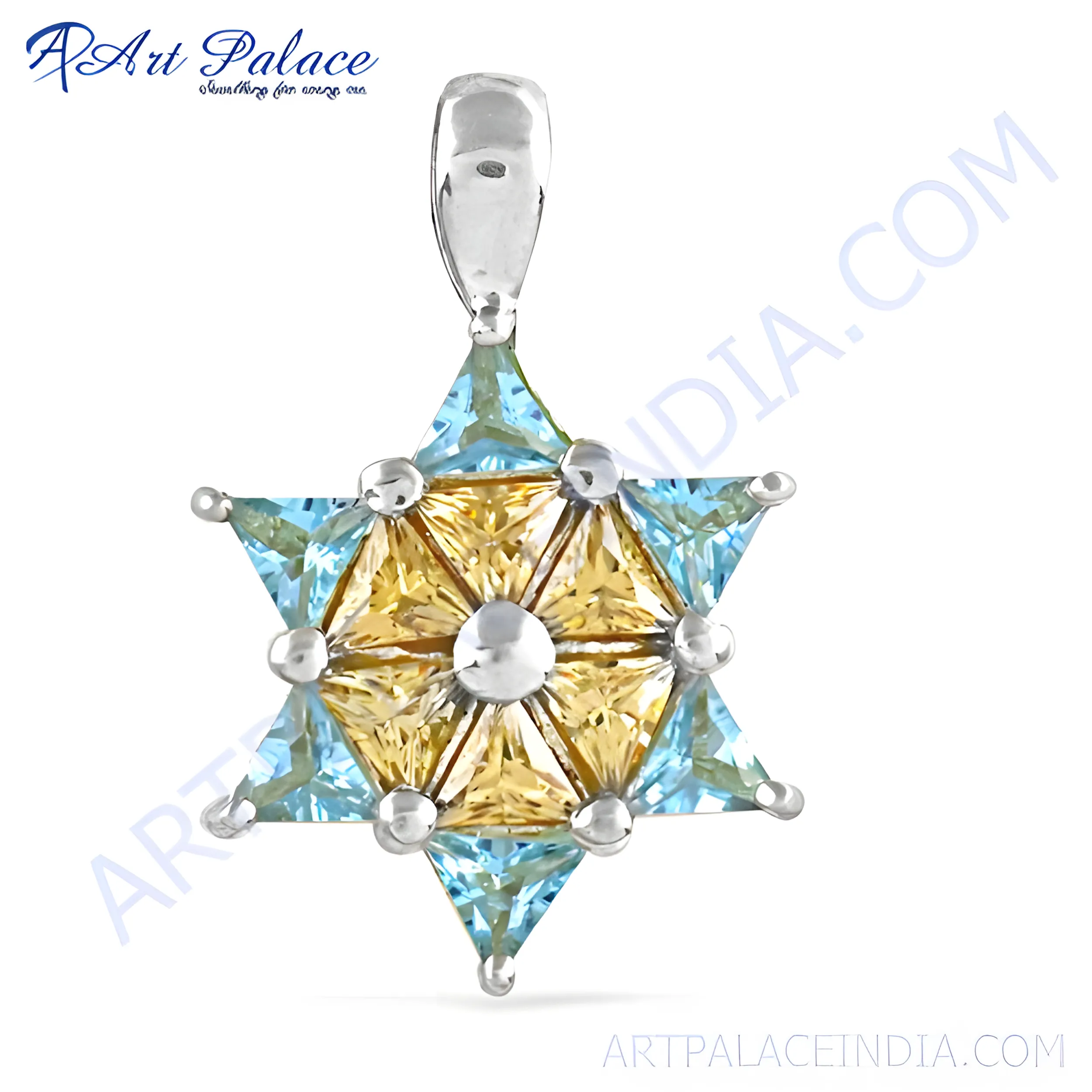 Rocking Star Style Blue Pitch Cubic Zirconia Gemstone Silver Pendant