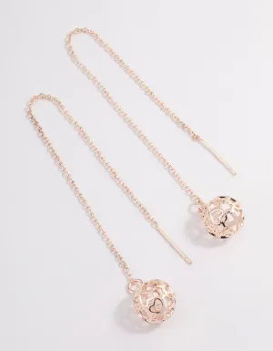 Rose Gold Filigree Ball Thread Through Drop Earrings