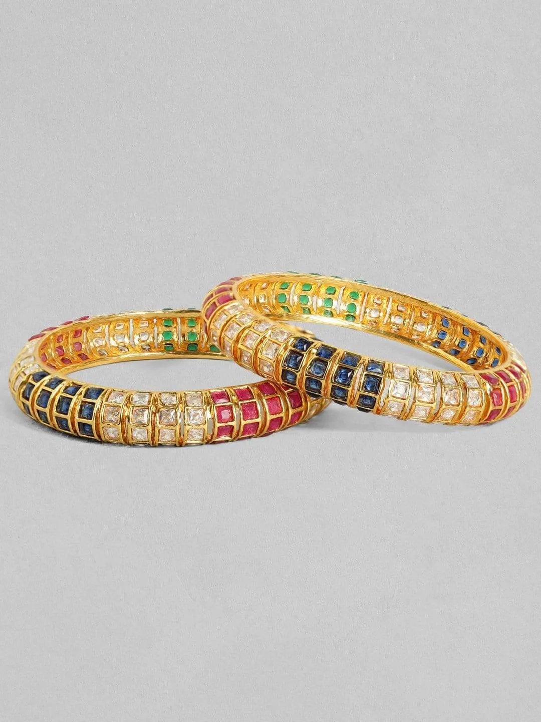 Rubans 22K Gold Plated Handcrafted Color Stone Set of 2 Bangles