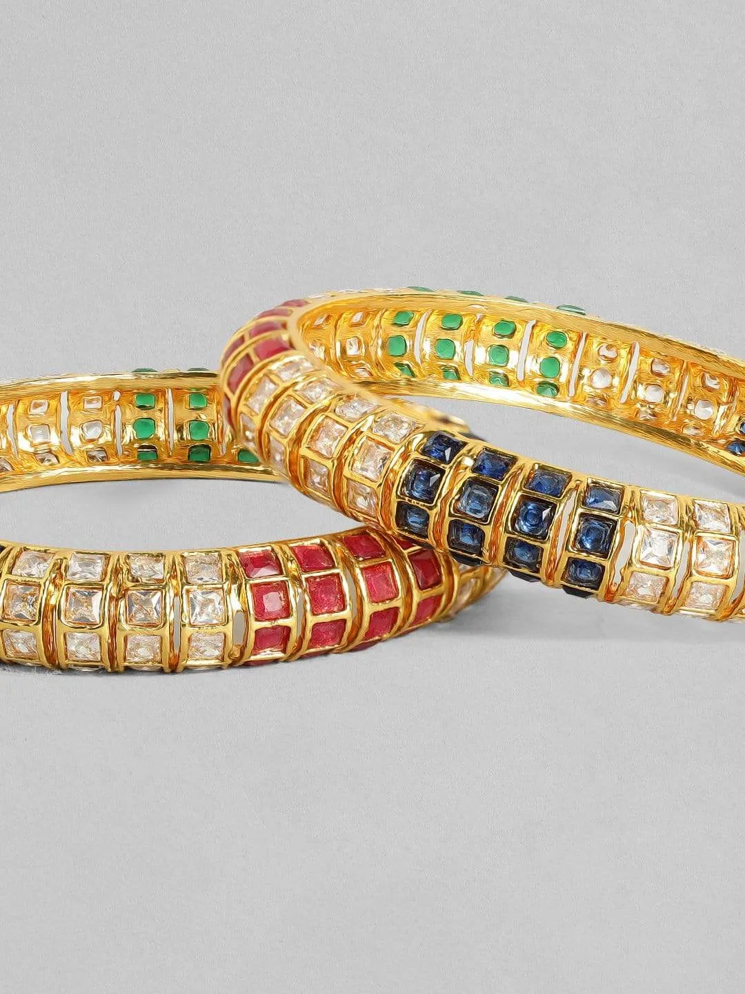 Rubans 22K Gold Plated Handcrafted Color Stone Set of 2 Bangles