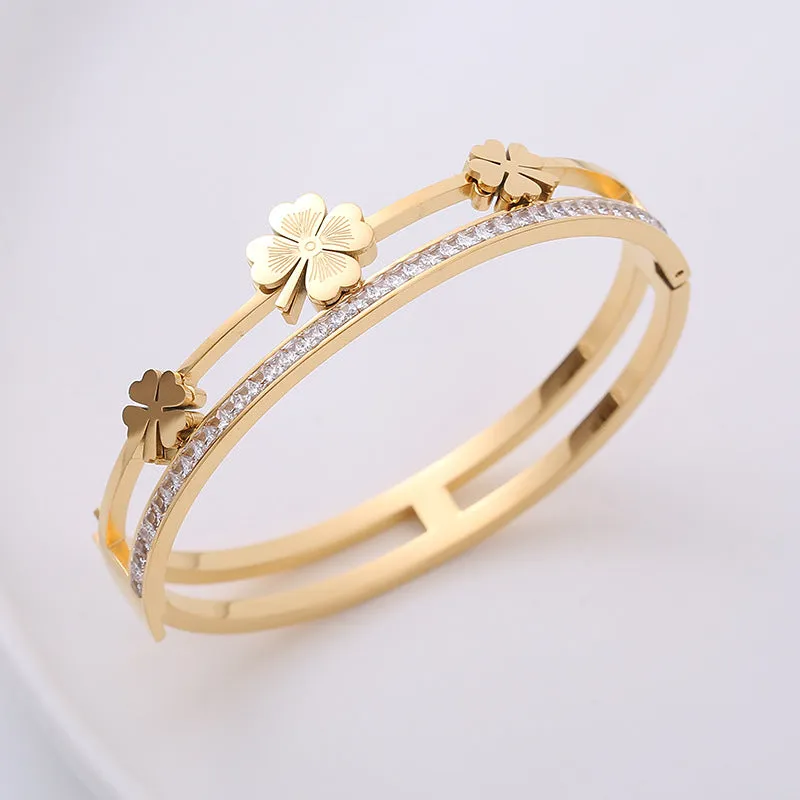 Rustic Flower Stainless Steel Bangles