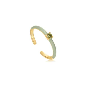 Sage Green Enamel Gold Adjustable Ring