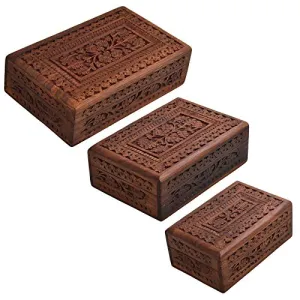 (Set of 3) Wooden Jewel Boxes Storage Box Organizer Gift Box for Women Necklace Earring Set Bangles Churi Holder (1.3 kg)