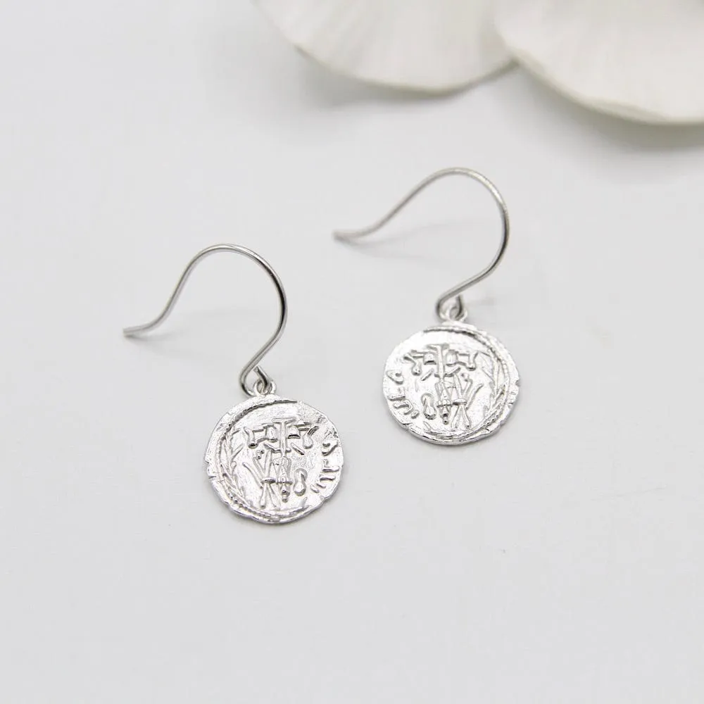 Silver Emblem Hook Earrings