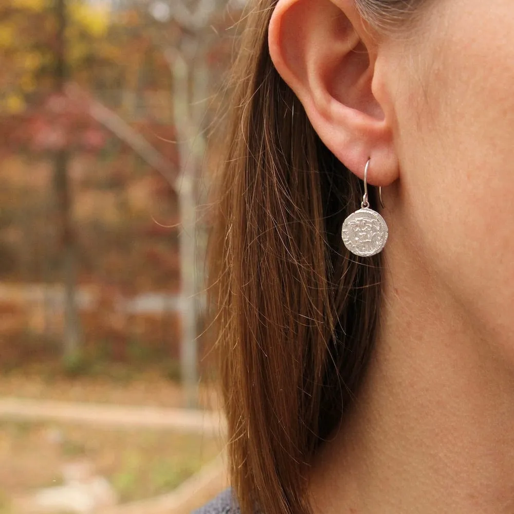 Silver Emblem Hook Earrings