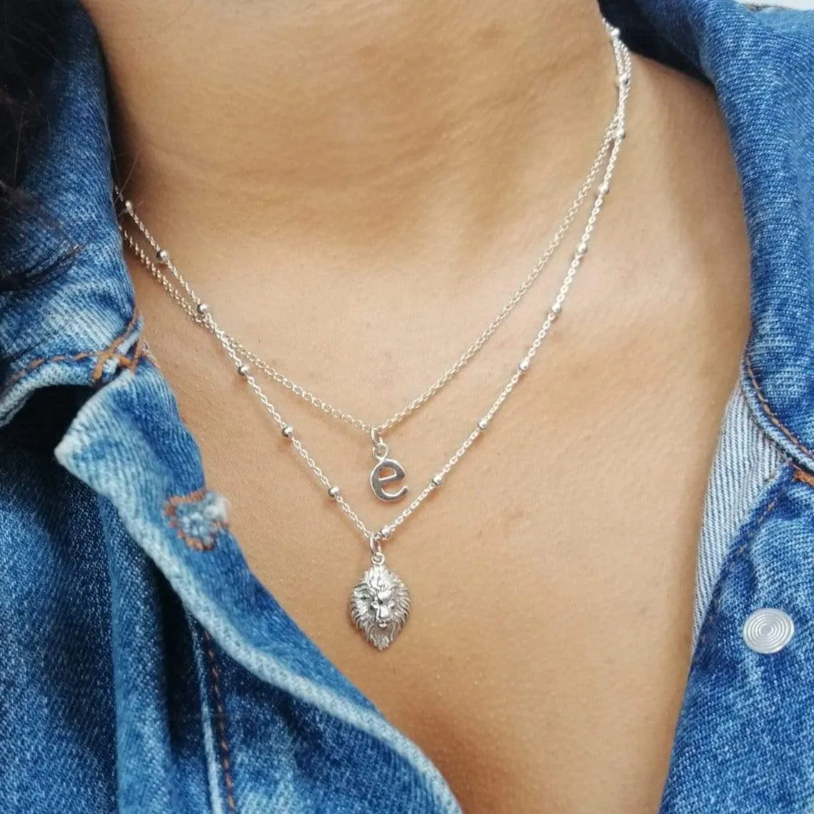 Silver Lion Head Satellite Chain Necklace