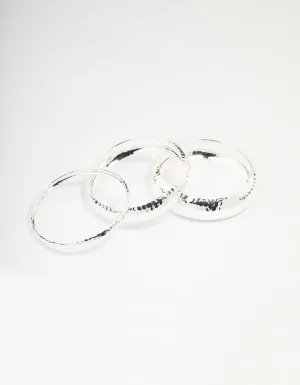 Silver Mixed Molten Bangle 3-Pack