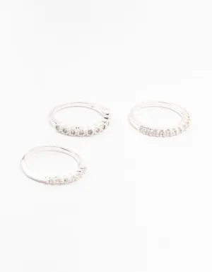 Silver Plated Fine Round Cubic Zirconia Stacking Rings 3-Pack