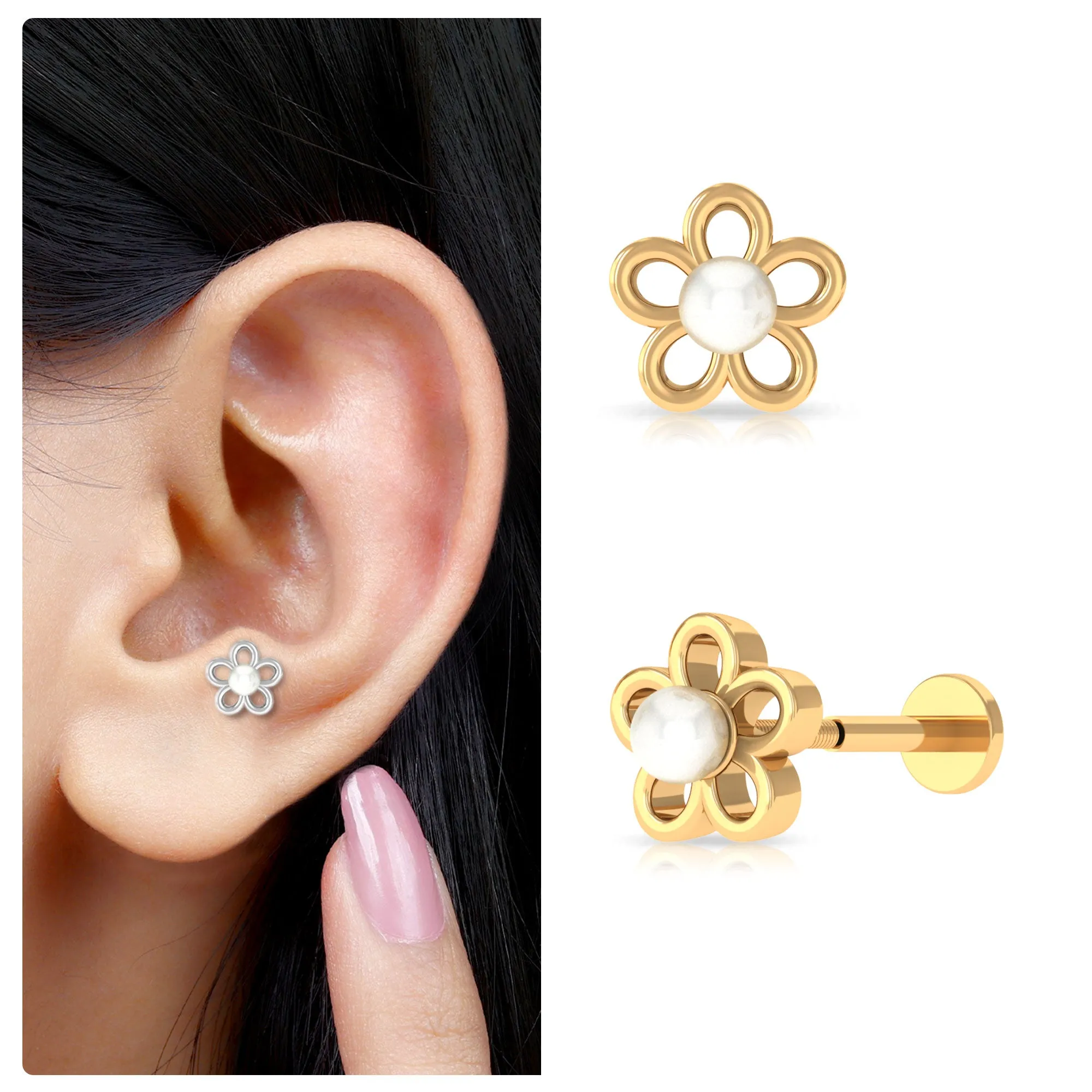 Simple Freshwater Pearl Flower Tragus Earring