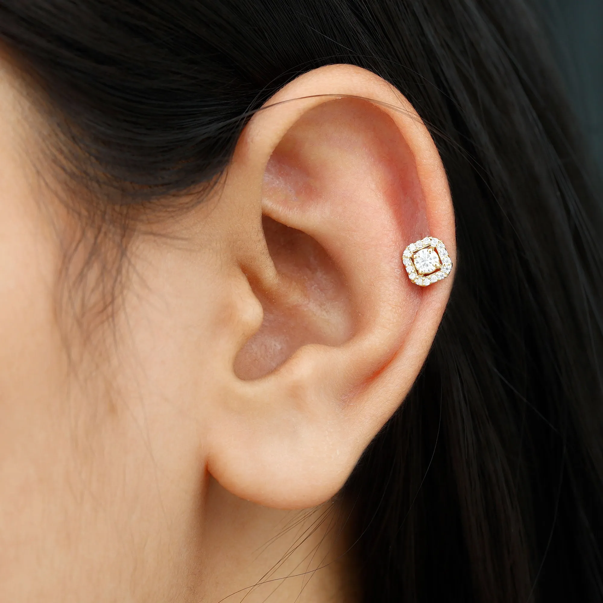 Simple Octagon Shape Diamond Helix Earring