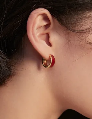 Simple Red Glaze Enamel Hoops Earrings