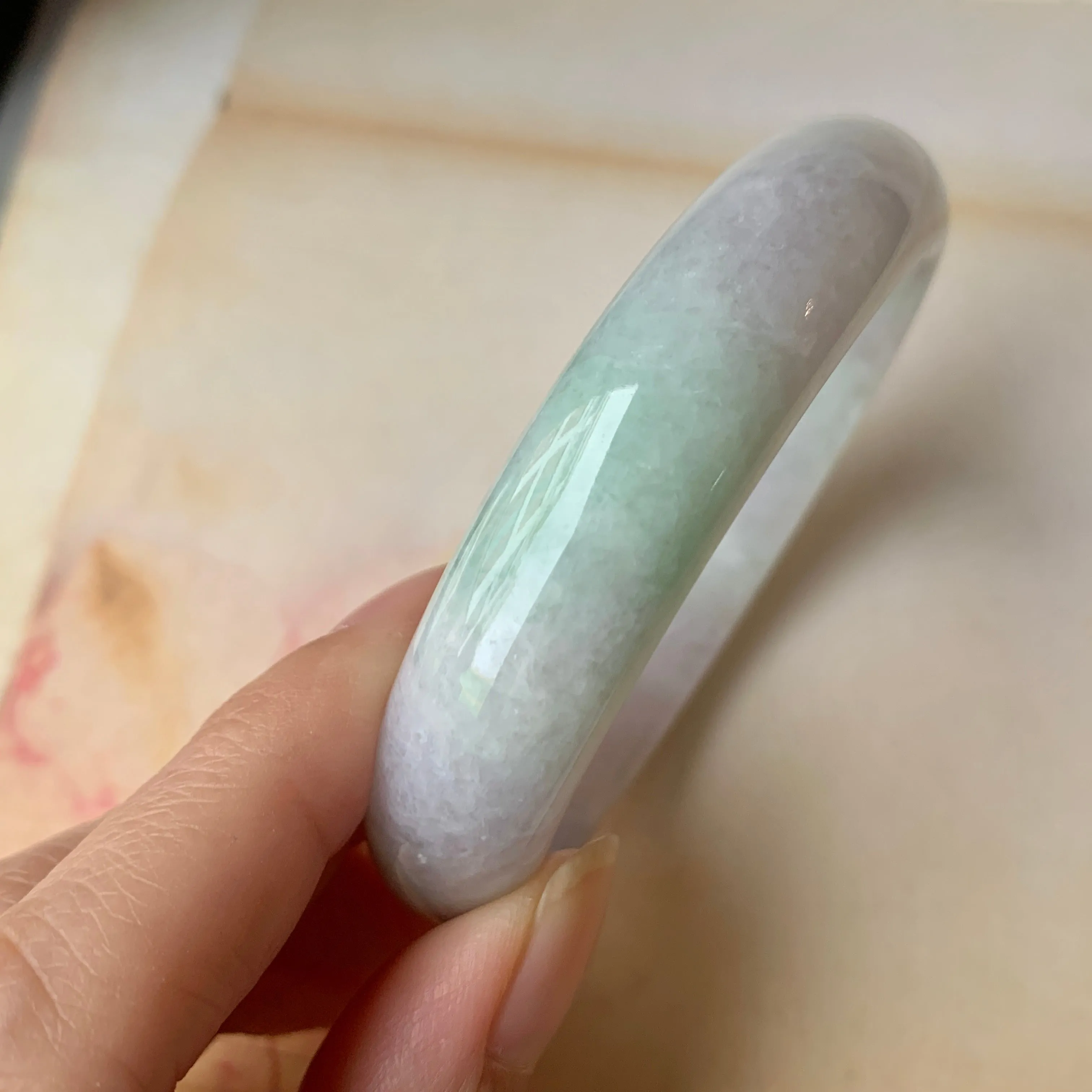 SOLD OUT: 57.6mm A-Grade Natural Lavender & Green Jadeite Modern Round Bangle No.151915