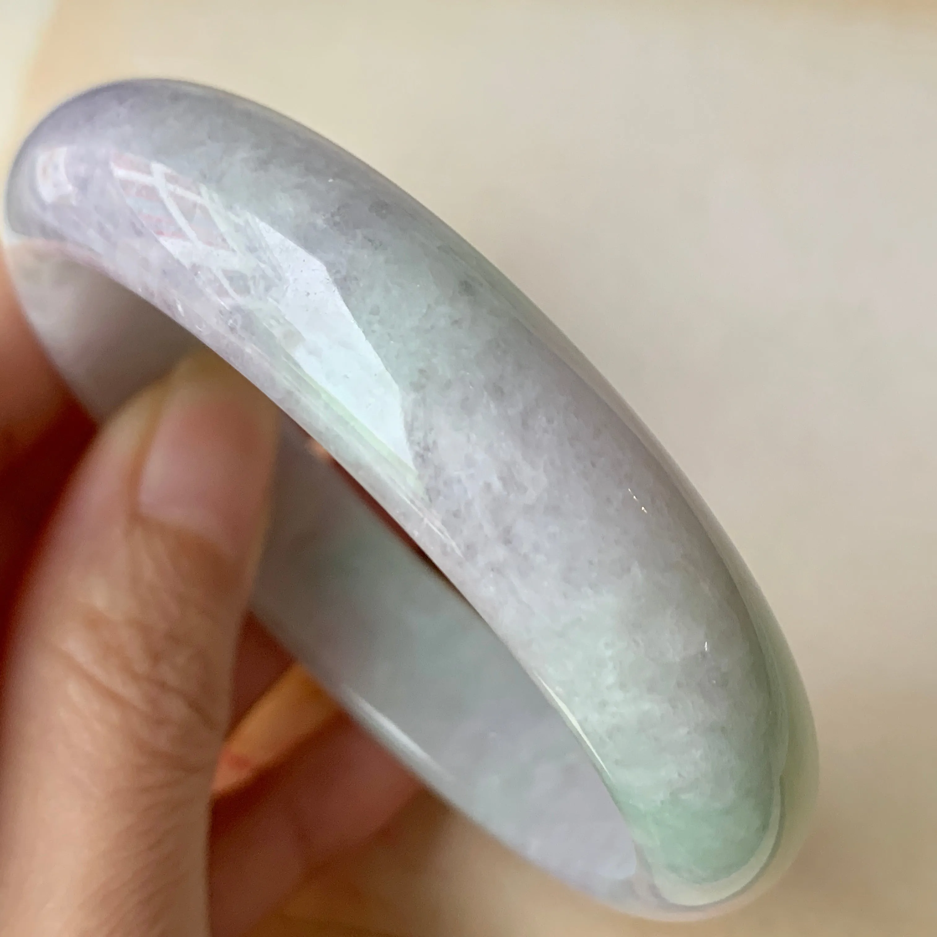 SOLD OUT: 57.6mm A-Grade Natural Lavender & Green Jadeite Modern Round Bangle No.151915