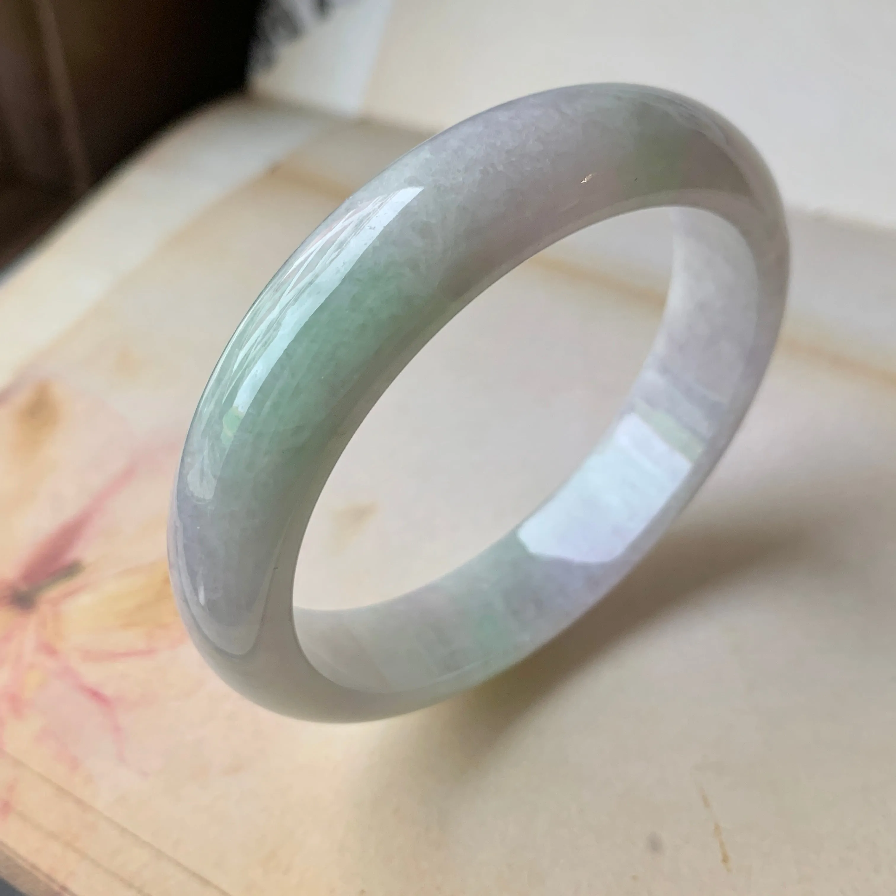 SOLD OUT: 57.6mm A-Grade Natural Lavender & Green Jadeite Modern Round Bangle No.151915