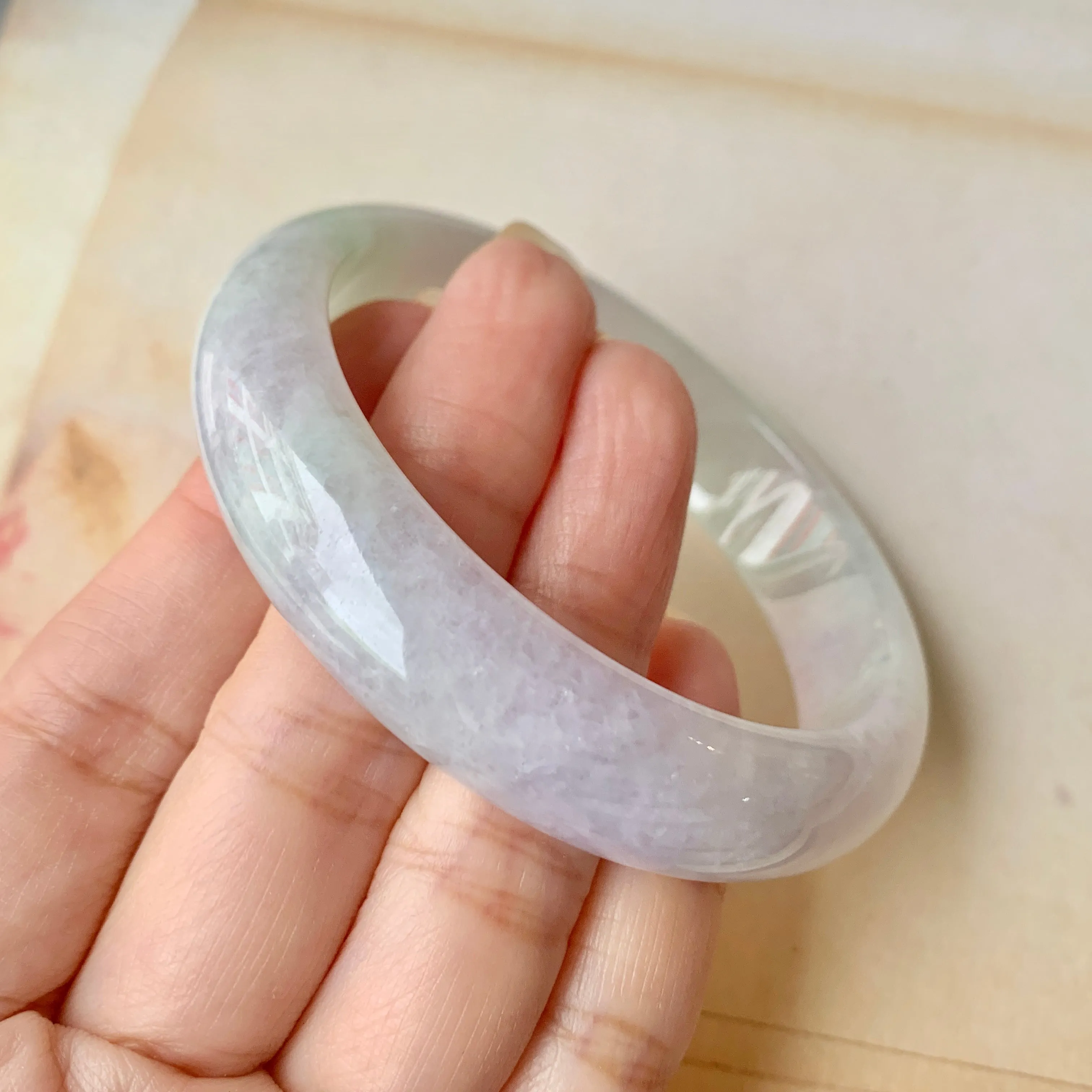 SOLD OUT: 57.6mm A-Grade Natural Lavender & Green Jadeite Modern Round Bangle No.151915