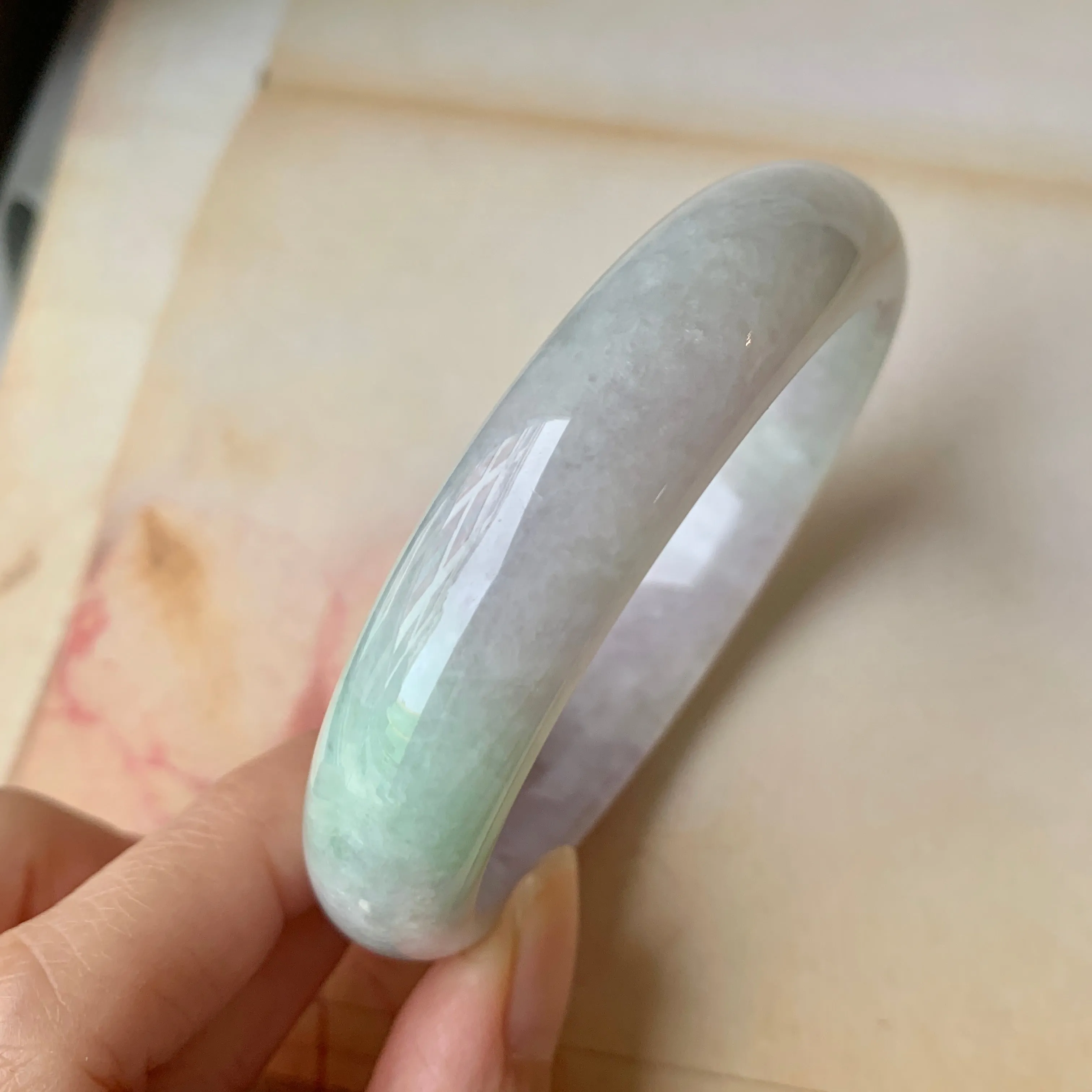 SOLD OUT: 57.6mm A-Grade Natural Lavender & Green Jadeite Modern Round Bangle No.151915