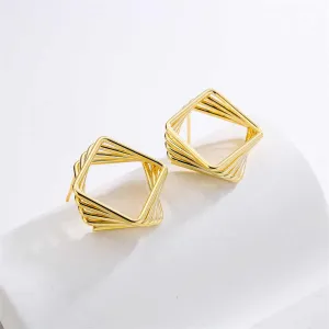 Square Gold Hoop Simple Geometric Stud for Women | 18K Yellow Gold Plated | Polished Finish