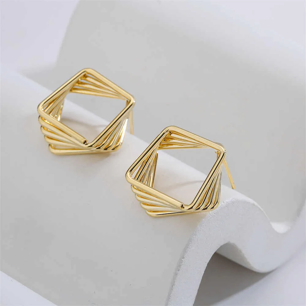 Square Gold Hoop Simple Geometric Stud for Women | 18K Yellow Gold Plated | Polished Finish