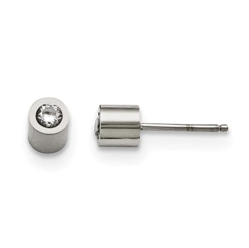 Stainless Steel Cubic Zirconia 5MM Stud Earrings