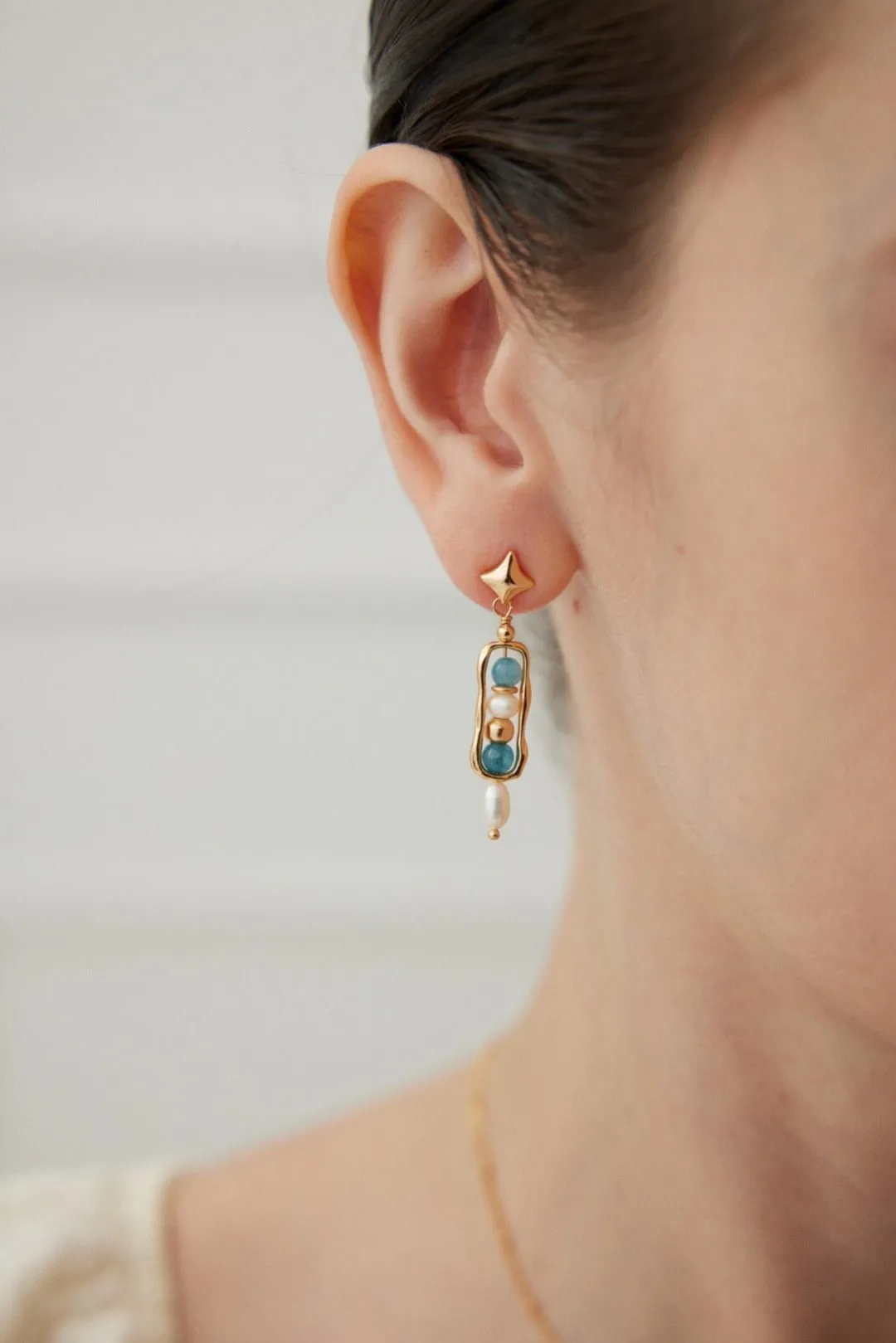 Star Trail Amazonite Pearl Drop Earrings