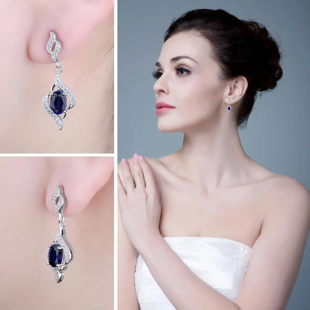 Statement Halo Blue Sapphire Earrings - 925 Sterling Silver