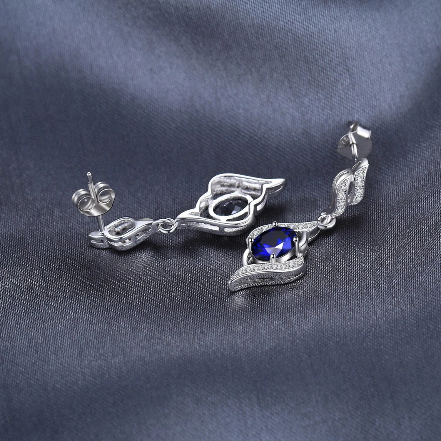 Statement Halo Blue Sapphire Earrings - 925 Sterling Silver