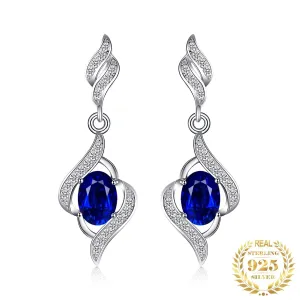 Statement Halo Blue Sapphire Earrings - 925 Sterling Silver