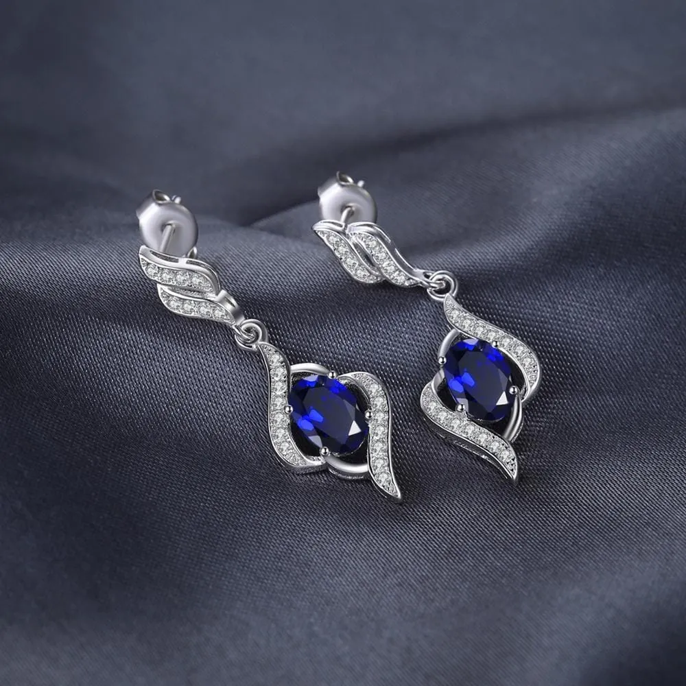 Statement Halo Blue Sapphire Earrings - 925 Sterling Silver