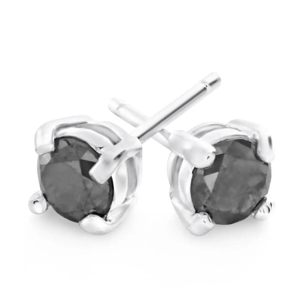 Sterling Silver  3/4 Carat Black Diamond Stud Earrings