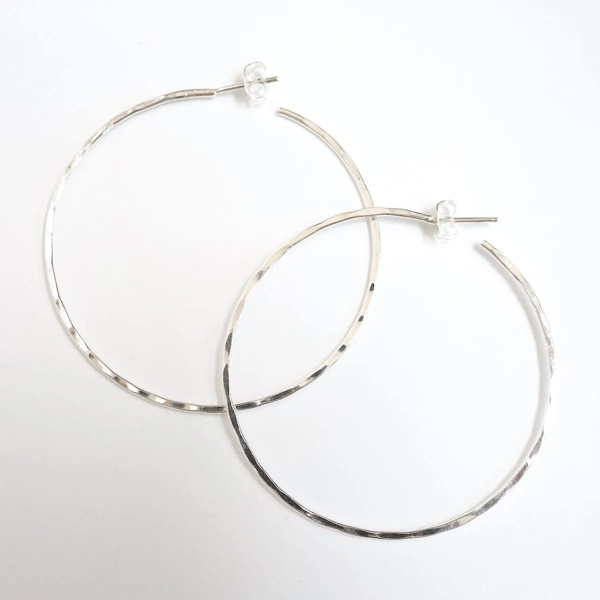 Sterling Silver 55mm Thin Hammered Hoop