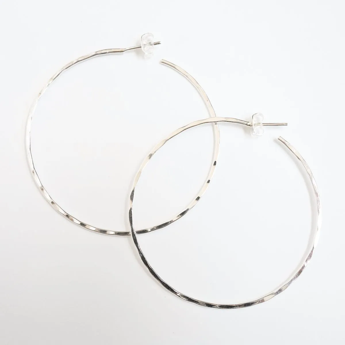 Sterling Silver 55mm Thin Hammered Hoop