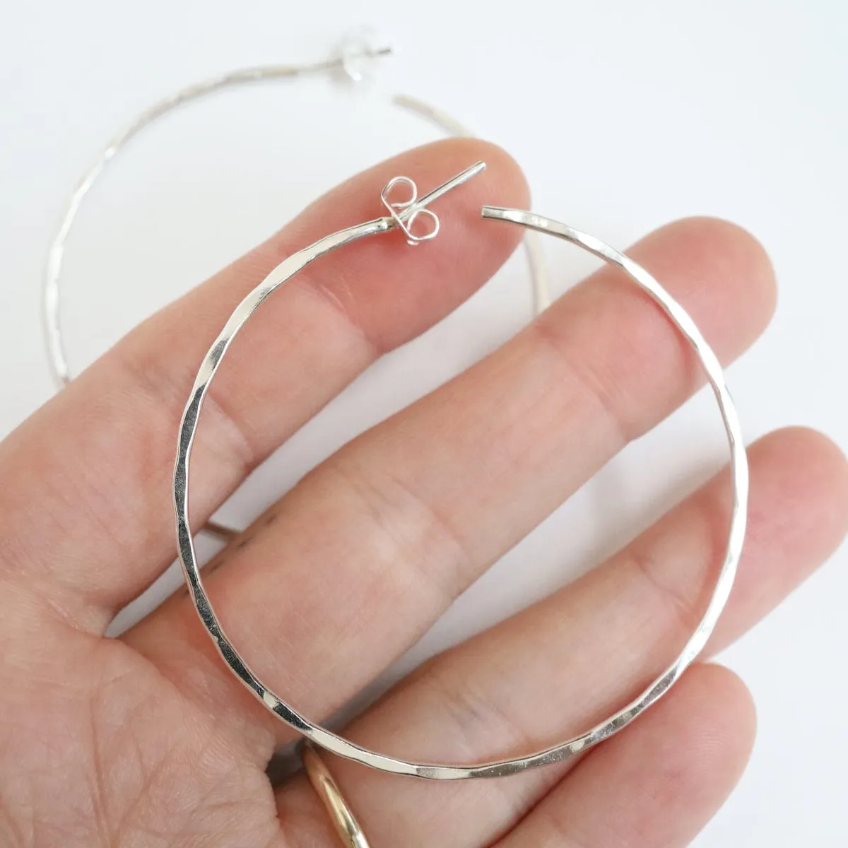 Sterling Silver 55mm Thin Hammered Hoop