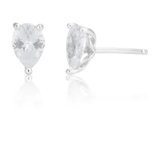 Sterling Silver Cubic Zirconia Pear Studs