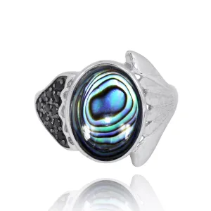 Sterling Silver Fin Ring with Abalone Shell and Black Spinel