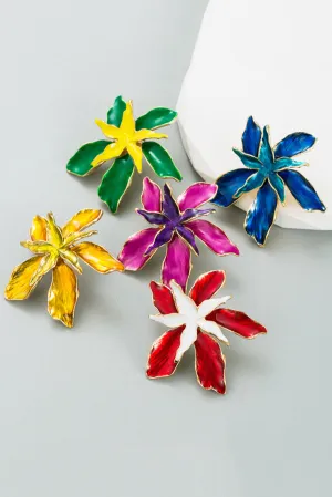 Stylish Enamel Oil-drip Iris Flower Double-layer Earrings