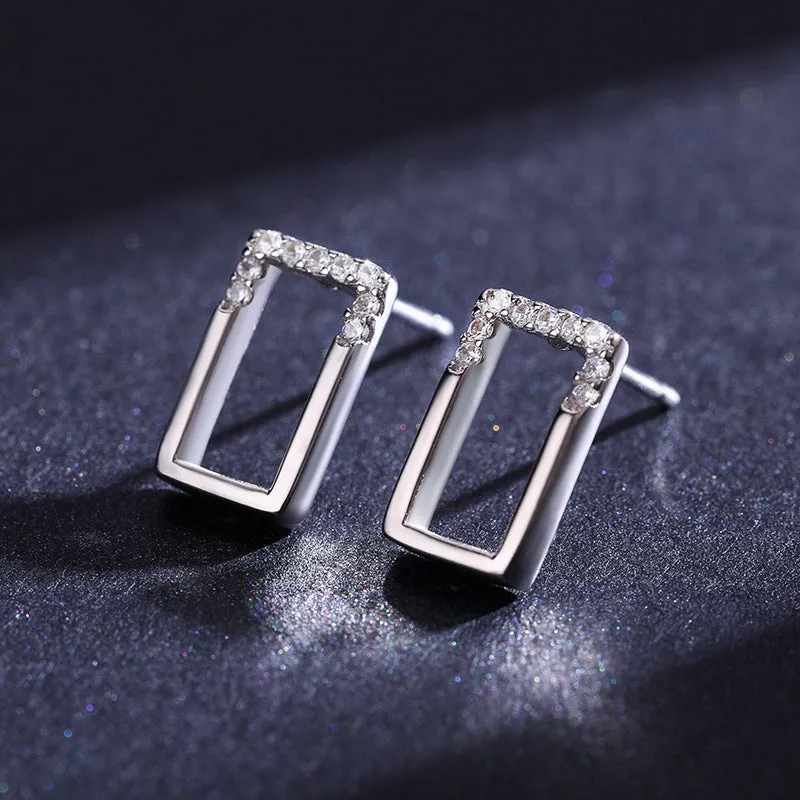 Stylish S925 Sterling Silver Square Earrings with Zircon Gemstone