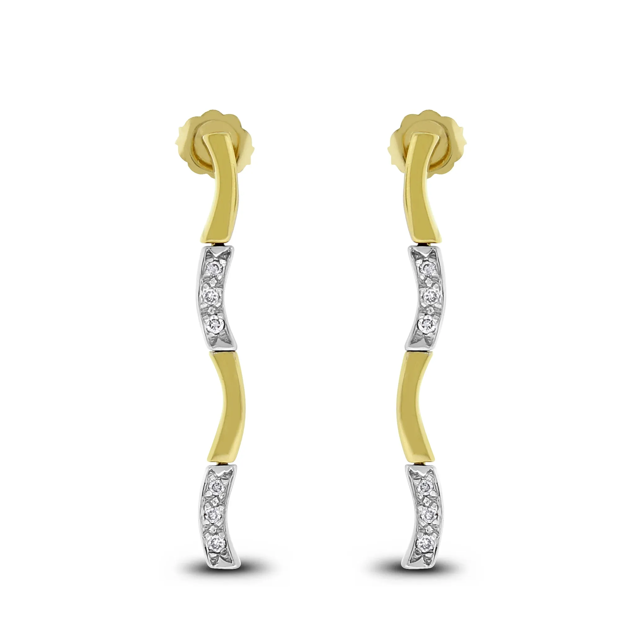 Sway Mini Diamond Earrings (0.15 ct Diamonds) in Yellow & White Gold