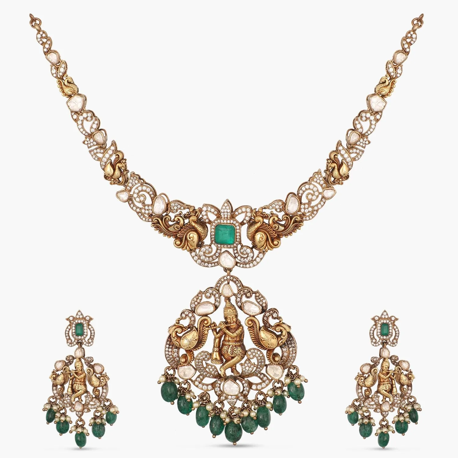 Tarini Nakshi Moissanite Silver Necklace Set