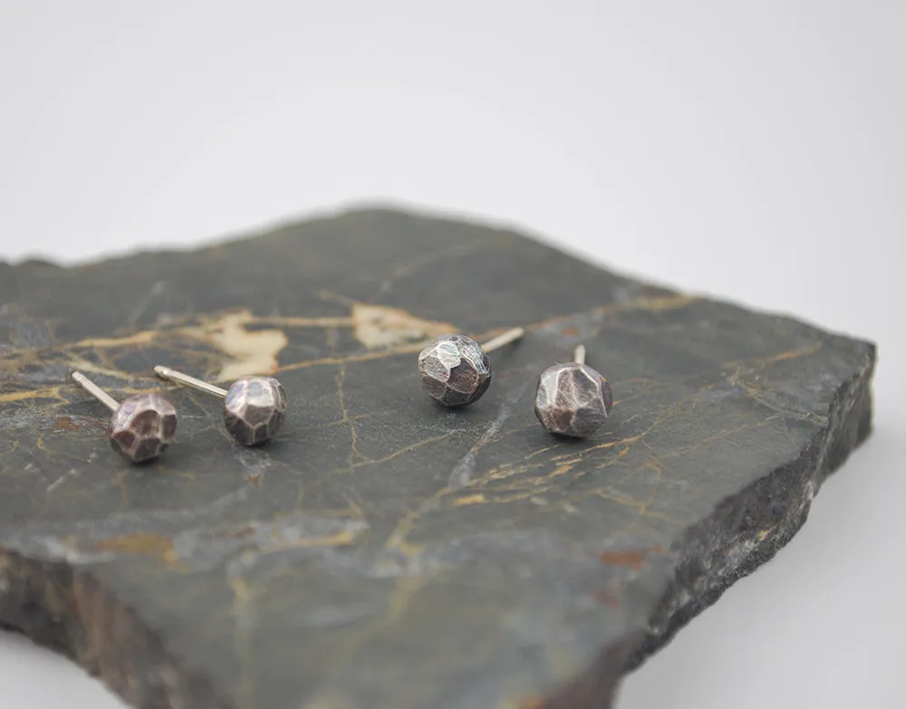 Tiny Stone Studs Faceted Drop-- oxidized silver