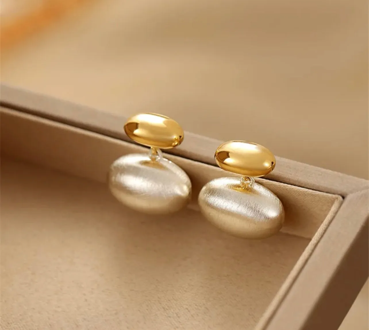 Two-Tone Gold and Silver Pebble Stud Earrings