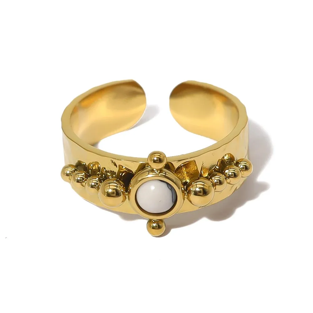 VAIGE Elegant Multicolor Natural Stone and Stainless Steel Ring