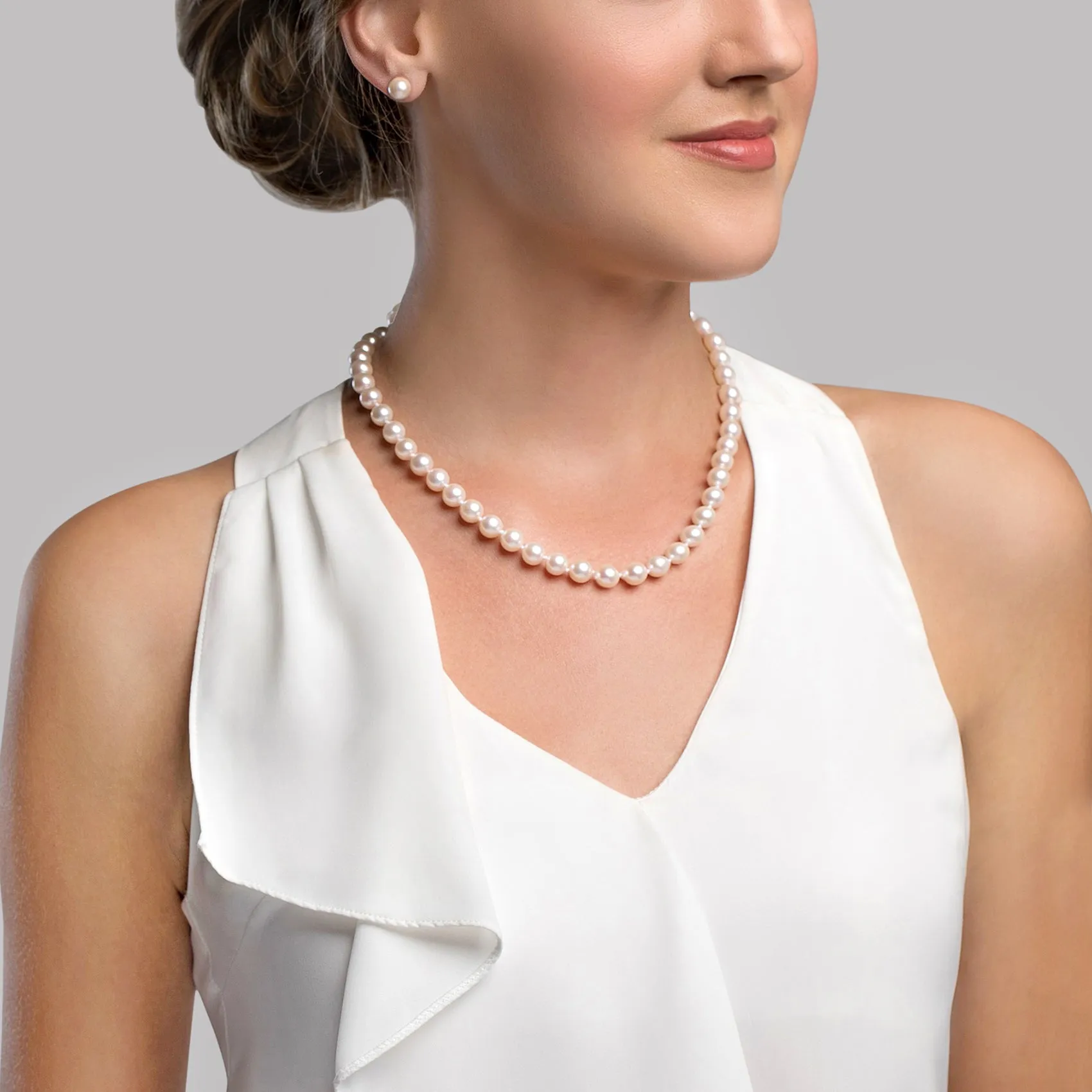 White Japanese Akoya Pearl Necklace, 8.0-8.5mm - AA  Quality