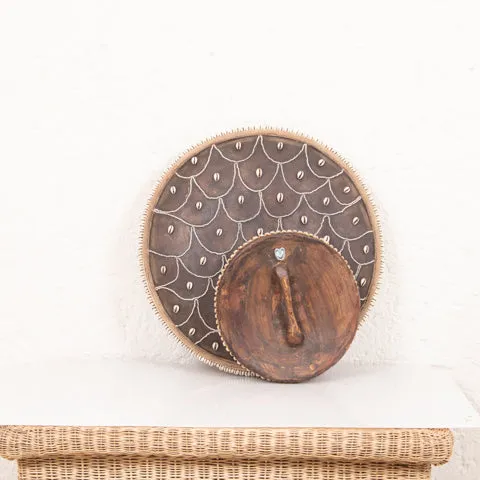 Wooden Natural Cameroon Shield with Cowrie Shells | Beaded Umbrella Design