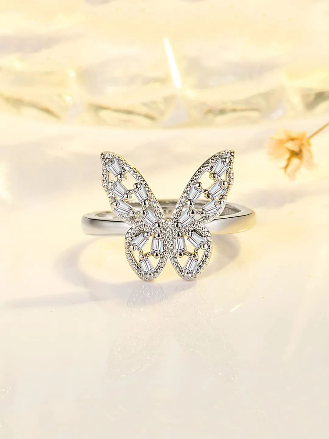 Yellow Chimes Crystal Rings For Women | Butterfly Charm Ring For Women | Rhodium Plated Finger Ring for Girls | Birthday Gift For Girls & Women Anniversary Gift for Wife