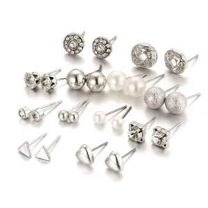 Yellow Chimes Stud Earrings for Women Combo of 12 Pairs Silver Studs Earrings Set for Women and Girls