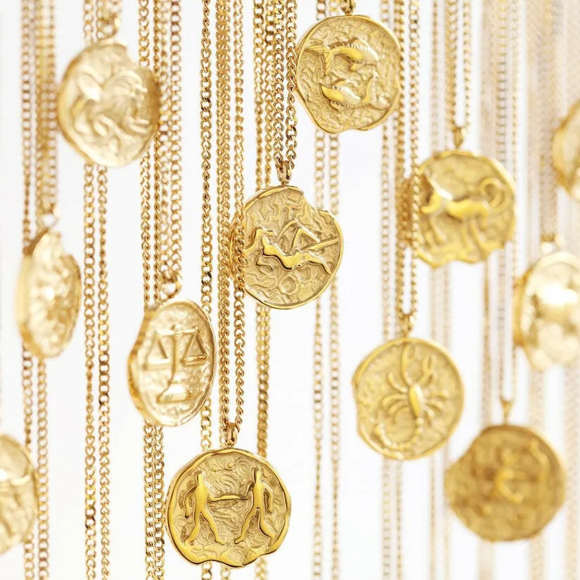 Zodiac Gold Aquarius Coin Pendant Necklace