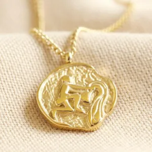 Zodiac Gold Aquarius Coin Pendant Necklace