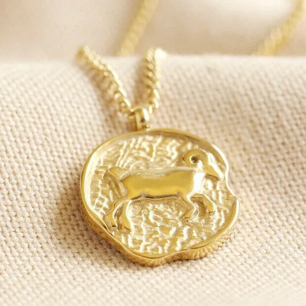 Zodiac Gold Aries Coin Pendant Necklace