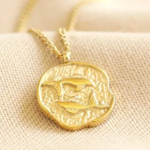 Zodiac Gold Pisces Coin Pendant Necklace